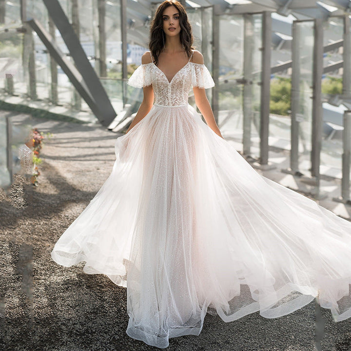 Stilla | Elegant Blonde Blomst Off-Shoulder Kjole