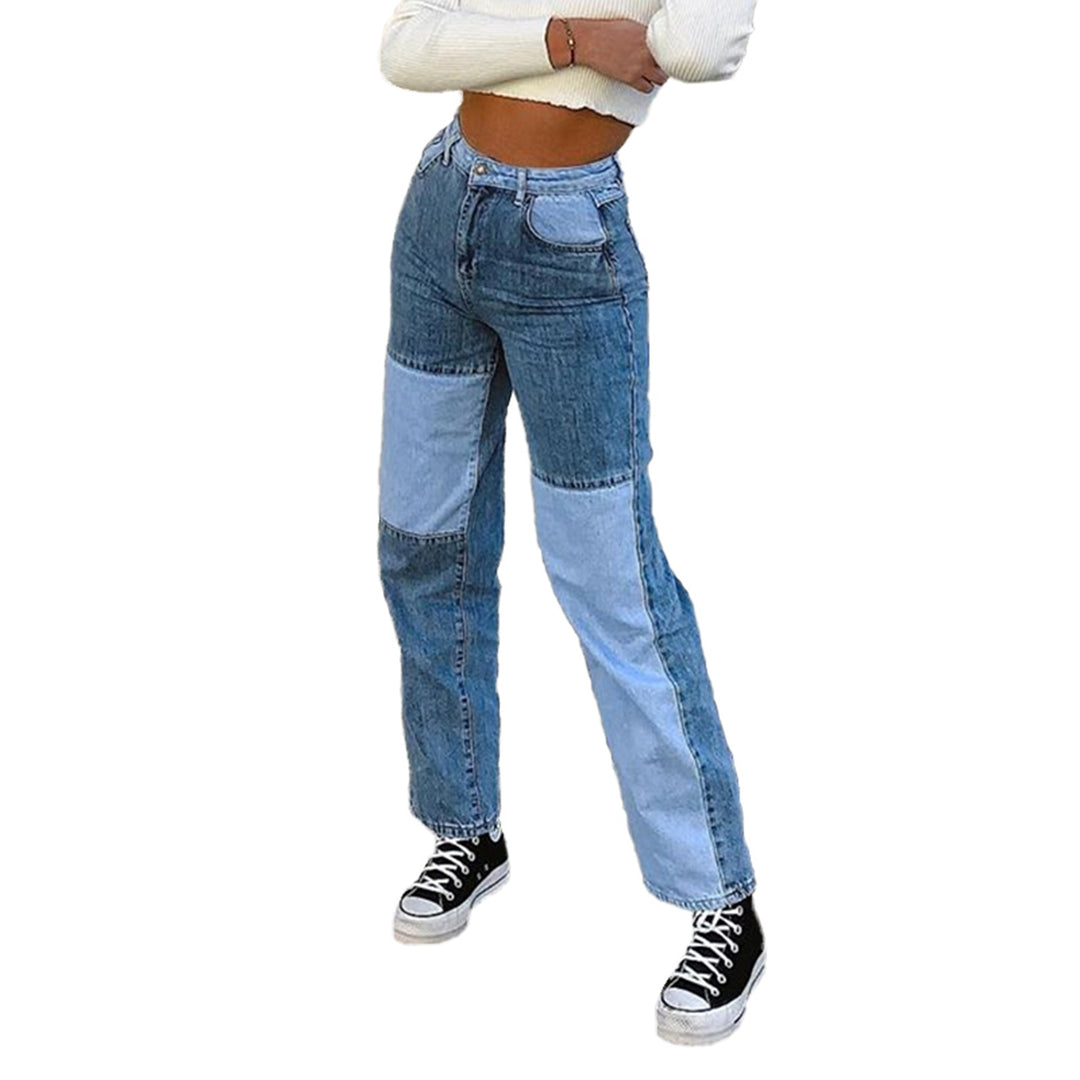 Dame Højskårne Jeans i trendy Patchwork-Design Stilla