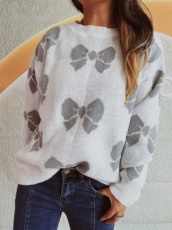 Stilla | Rund hals sweater med skuldredroppet design og sløjfe