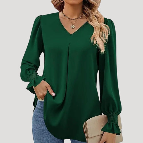 Stilla | Elegant V-Hals Langærmet Bluse