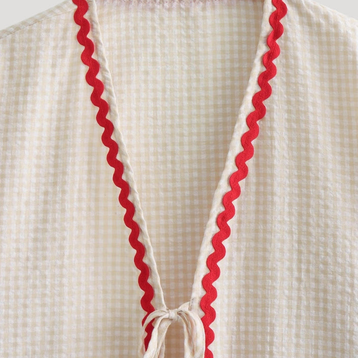 Stilla | Gingham Bånd Front Strikketrøje Med Hjerte Detaljer