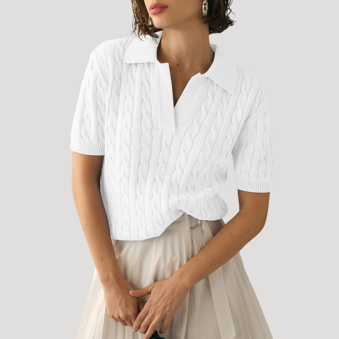 Stilla | Cable Knit Polo Kortærmet Trøje