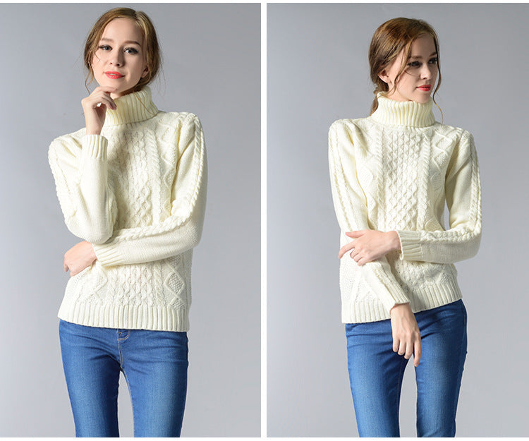 Stilla | Dame rullekrave sweater med lange ærmer og kabelstrik