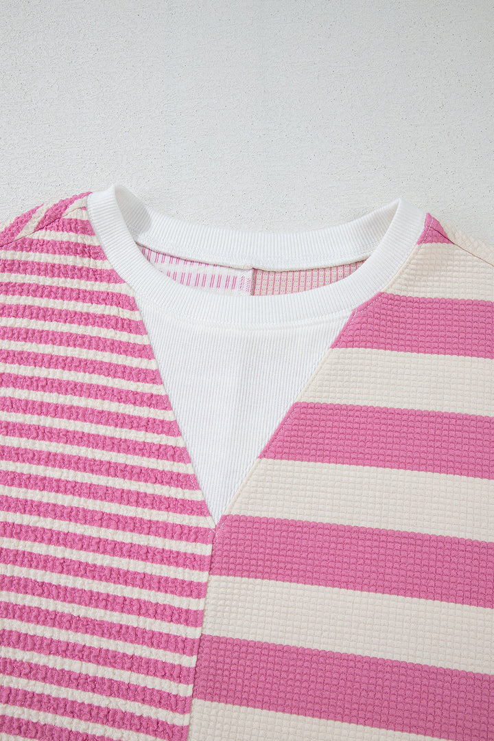 Stilla | Høj-Lav Stribet Rundhalset Kortsleeve T-Shirt