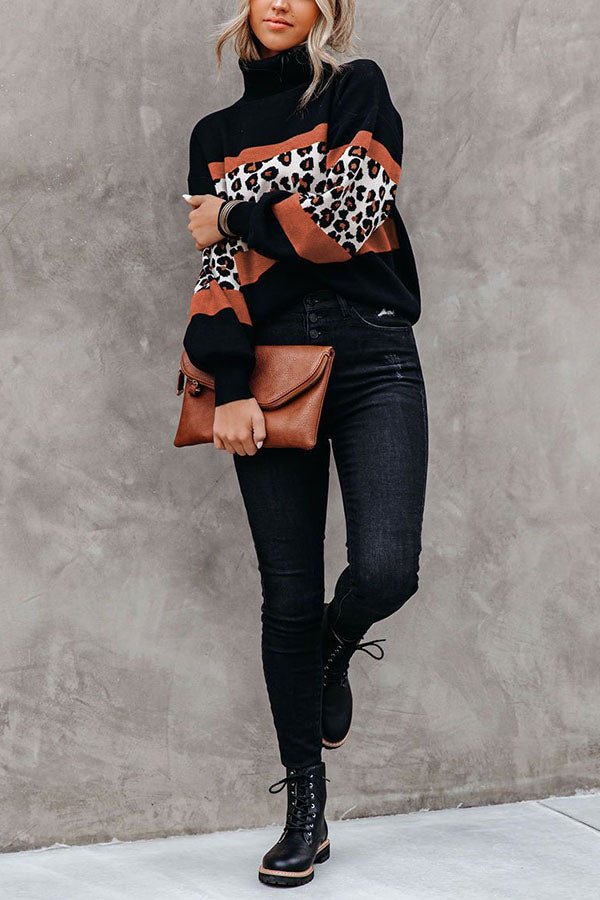 Stilla | Wild Thing Leopard Farveblok Turtleneck Trøje