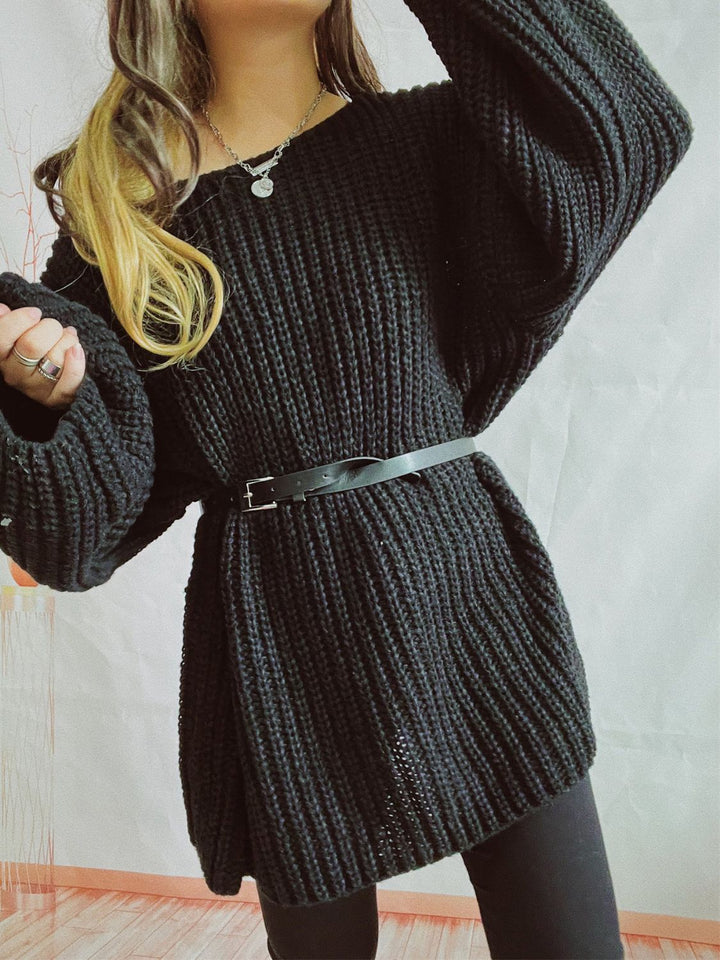 Stilla | Langærmet sweater med bådhals og bælte