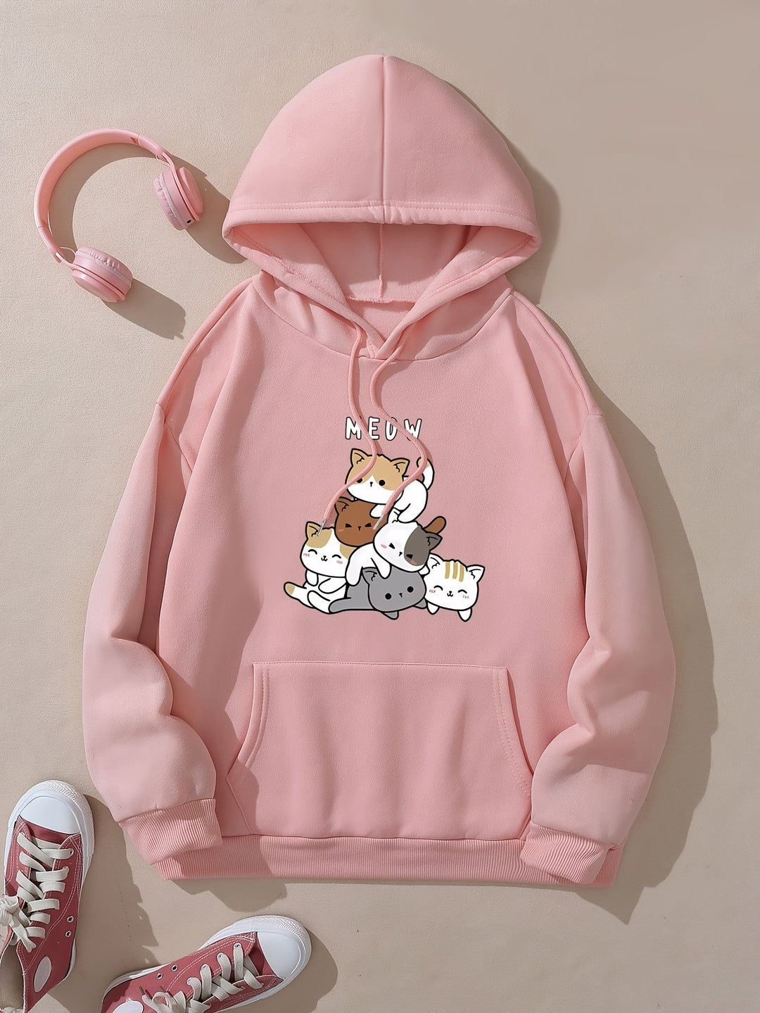 Stilla | Sweatshirt med hætte af fleece med tryk til damer