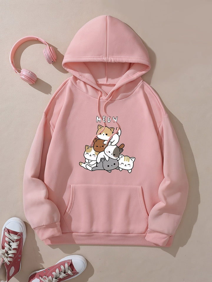 Stilla | Sweatshirt med hætte af fleece med tryk til damer