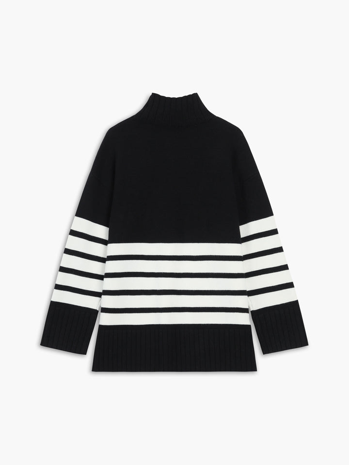 Stilla | Miss Paris Mock Neck Stribet Sweater