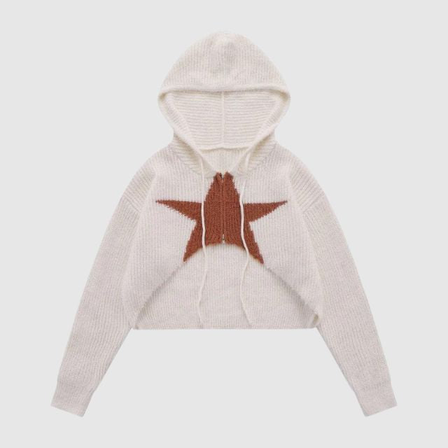 Stilla | Kort Hættepullover Af Stjernemønsterstrik
