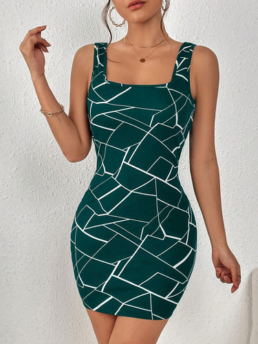 Stilla | Geoprint Mini Bodycon Kjole Til Kvinder, Elegant Tank Kjole