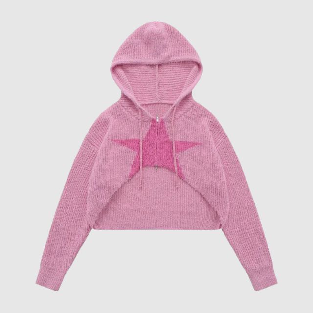 Stilla | Kort Hættepullover Af Stjernemønsterstrik