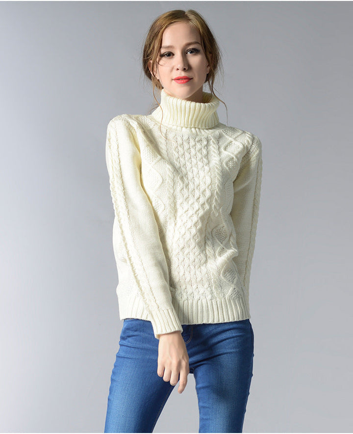 Stilla | Dame rullekrave sweater med lange ærmer og kabelstrik