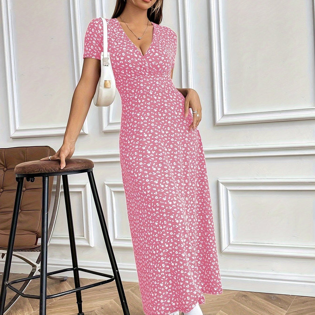 Stilla | Elegant Kjole Med Blomstermønster V-Hals Polyester Og Elastan Til Alle