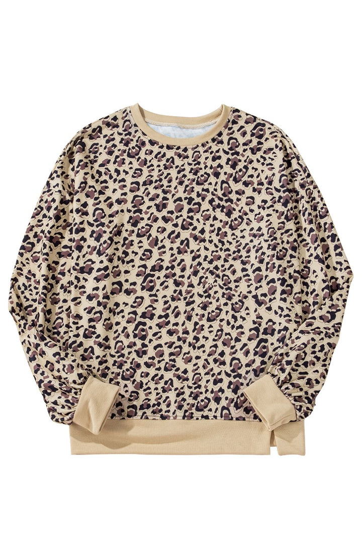 Stilla | Sweatjakke med lange ærmer og rund spaltet leopardkrave