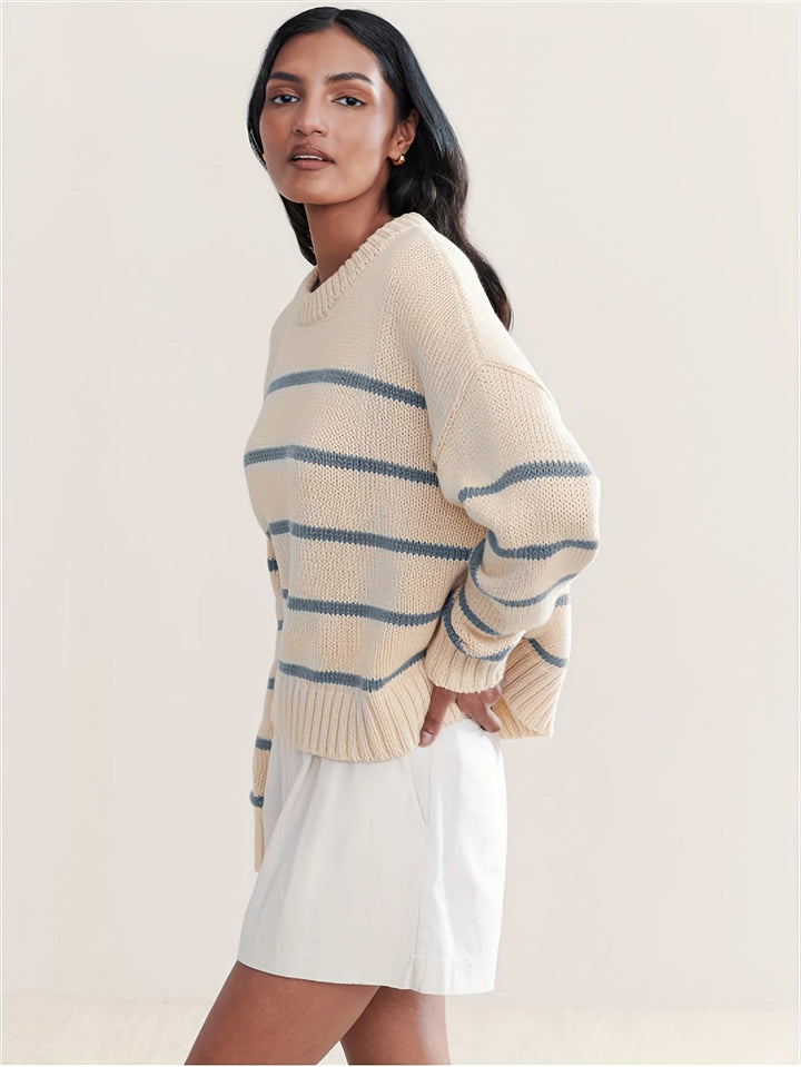 Stilla | Stribet Pullover Med Faldende Skuldre