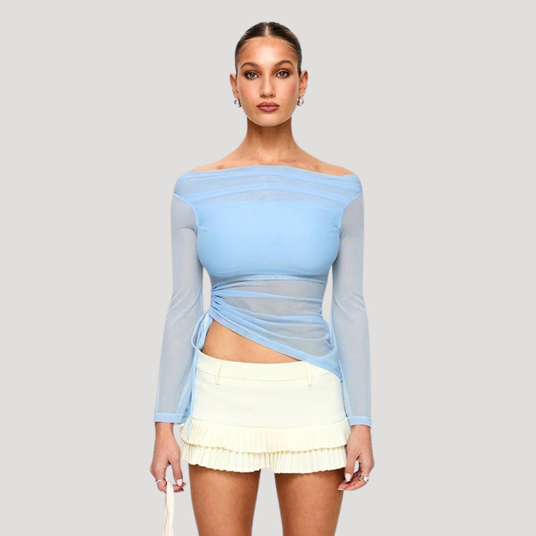 Stilla | Gennemsigtig Off Shoulder Wrapper Top