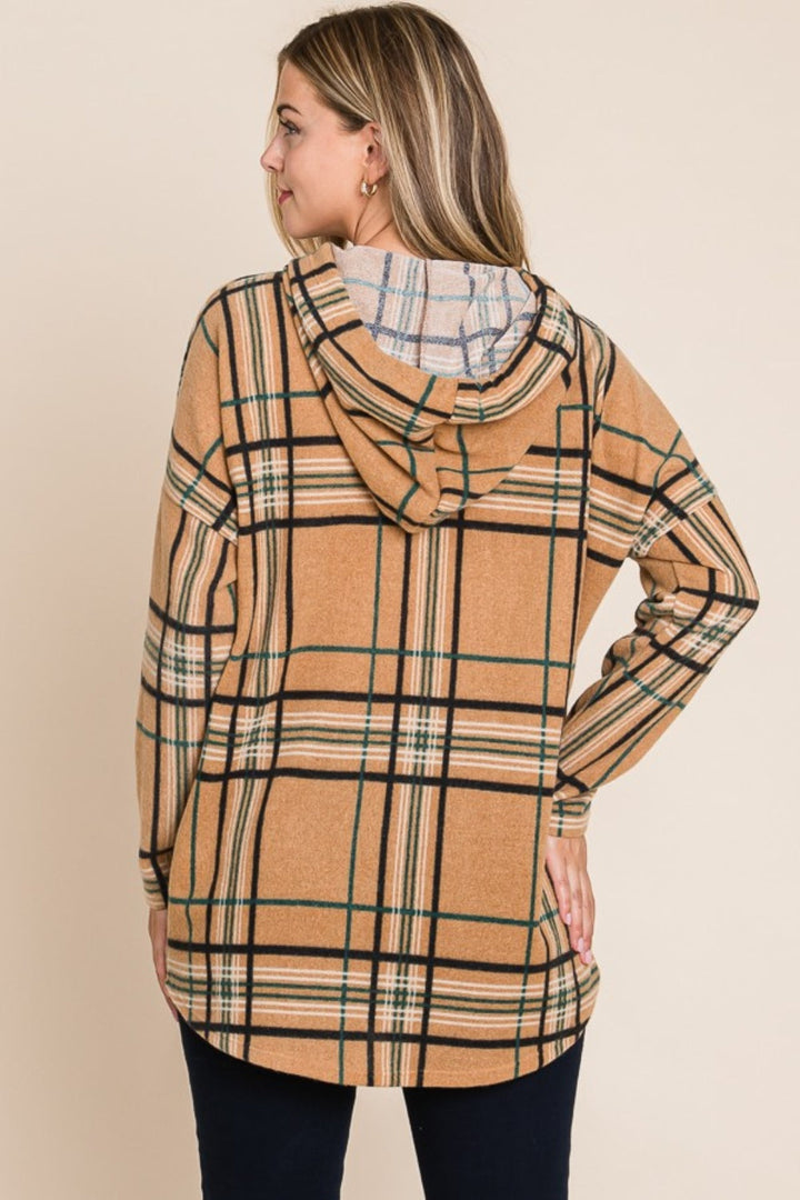 Stilla | Sweatshirt med hætte, snor, ternet mønster og lange ærmer