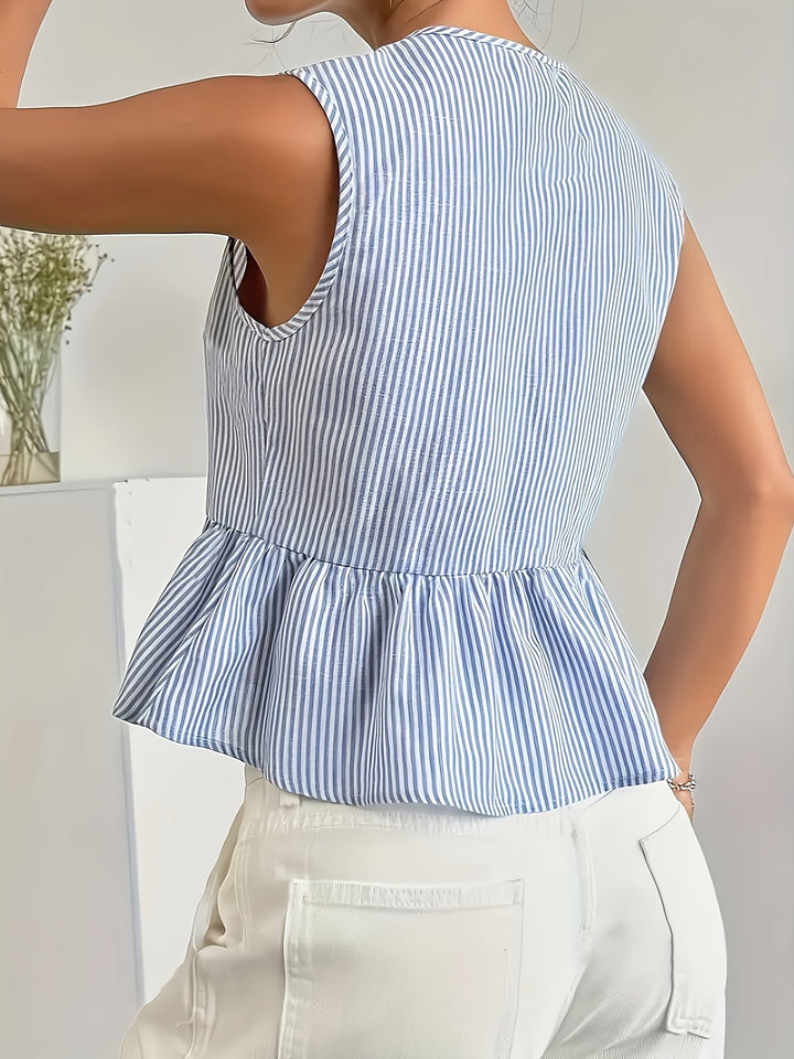 Stilla | Elegant Linned Bluse Med Striber Og Bindebånd Til Kvinder