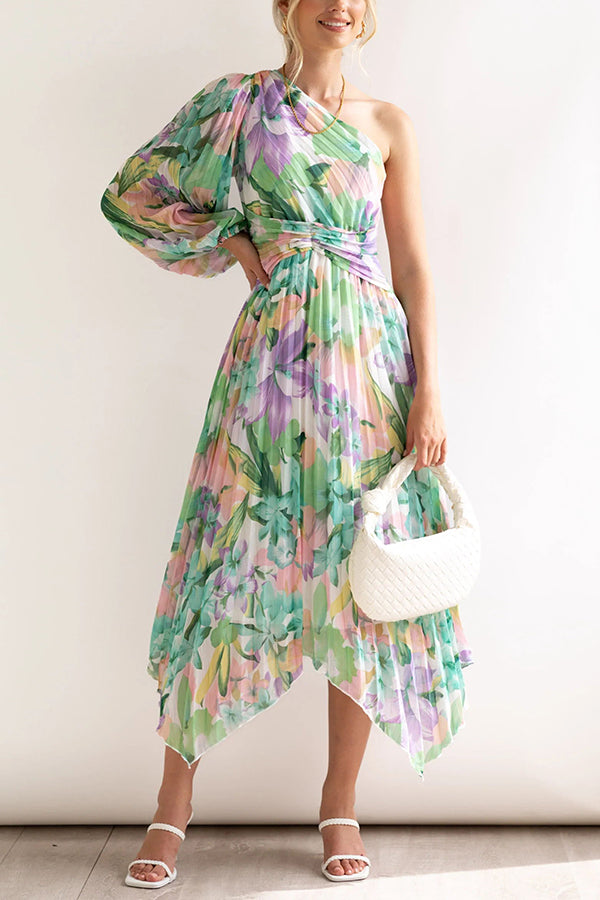 Stilla | Bloom Your Own Way One Shoulder Plisseret Midi Kjole