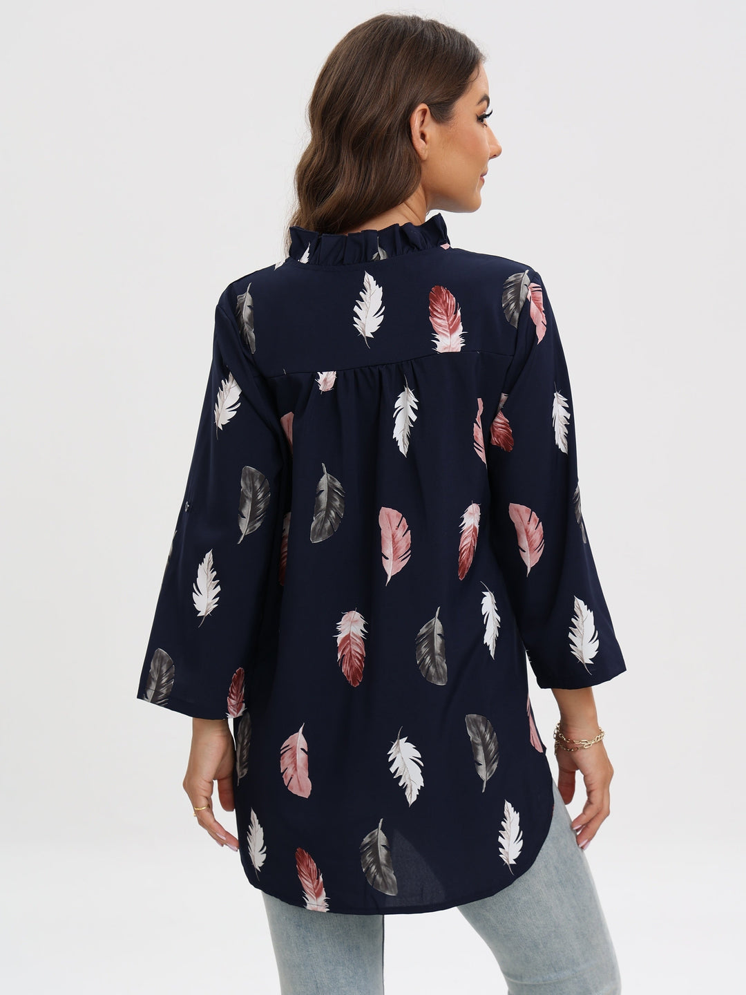 Stilla | Bluse Med Halsudskæring Og Fjerprint
