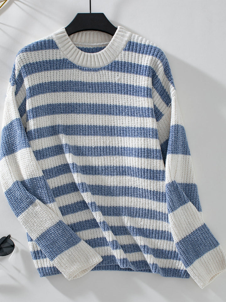 Stilla | Stribet Pullover Med Lange ærmer og Rund Udsnit