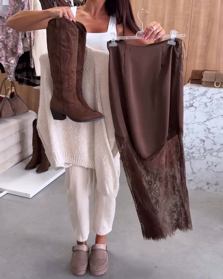 Stilla | Satin nederdel med spids patchwork