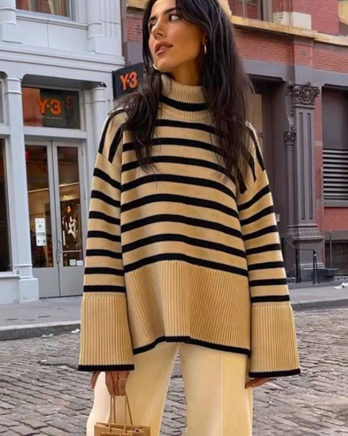 Stilla | Oversize-trøje med stribet rullekrave