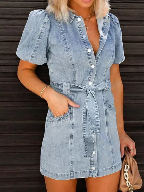 Stilla | Jeanskjole Med Puffærmer
