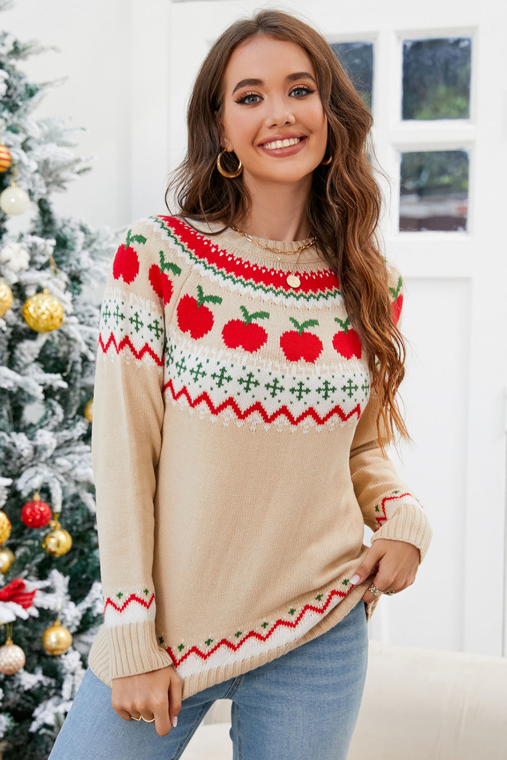 Stilla | Grafisk Sweater Med Lange Ærmer og Rund Halsudskæring