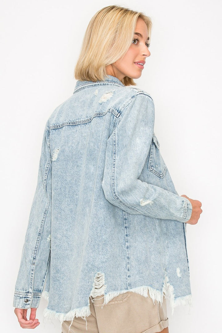 Stilla | Knap-op Slidt Denim Skjorte