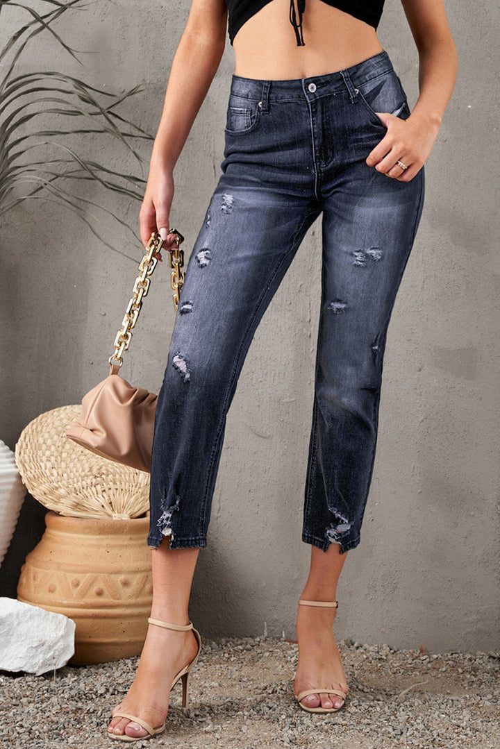 Stilla | Distressed Hem Detalje Beskårede Jeans