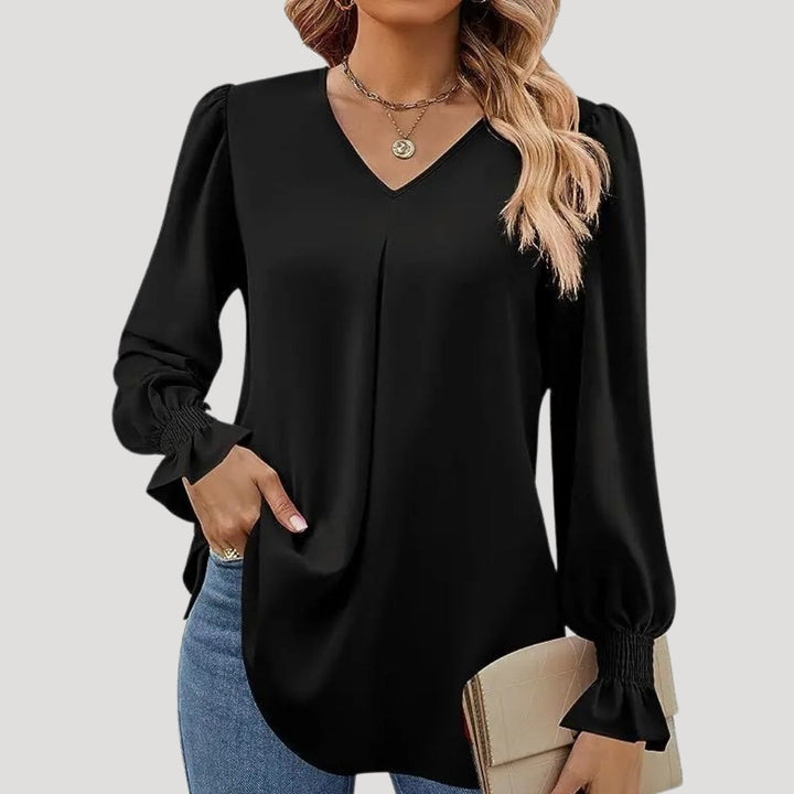 Stilla | Elegant V-Hals Langærmet Bluse
