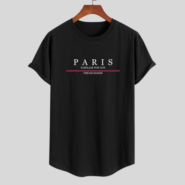 Stilla | T-Shirt i stribet bomuld Arc Home med Paris slogantryk