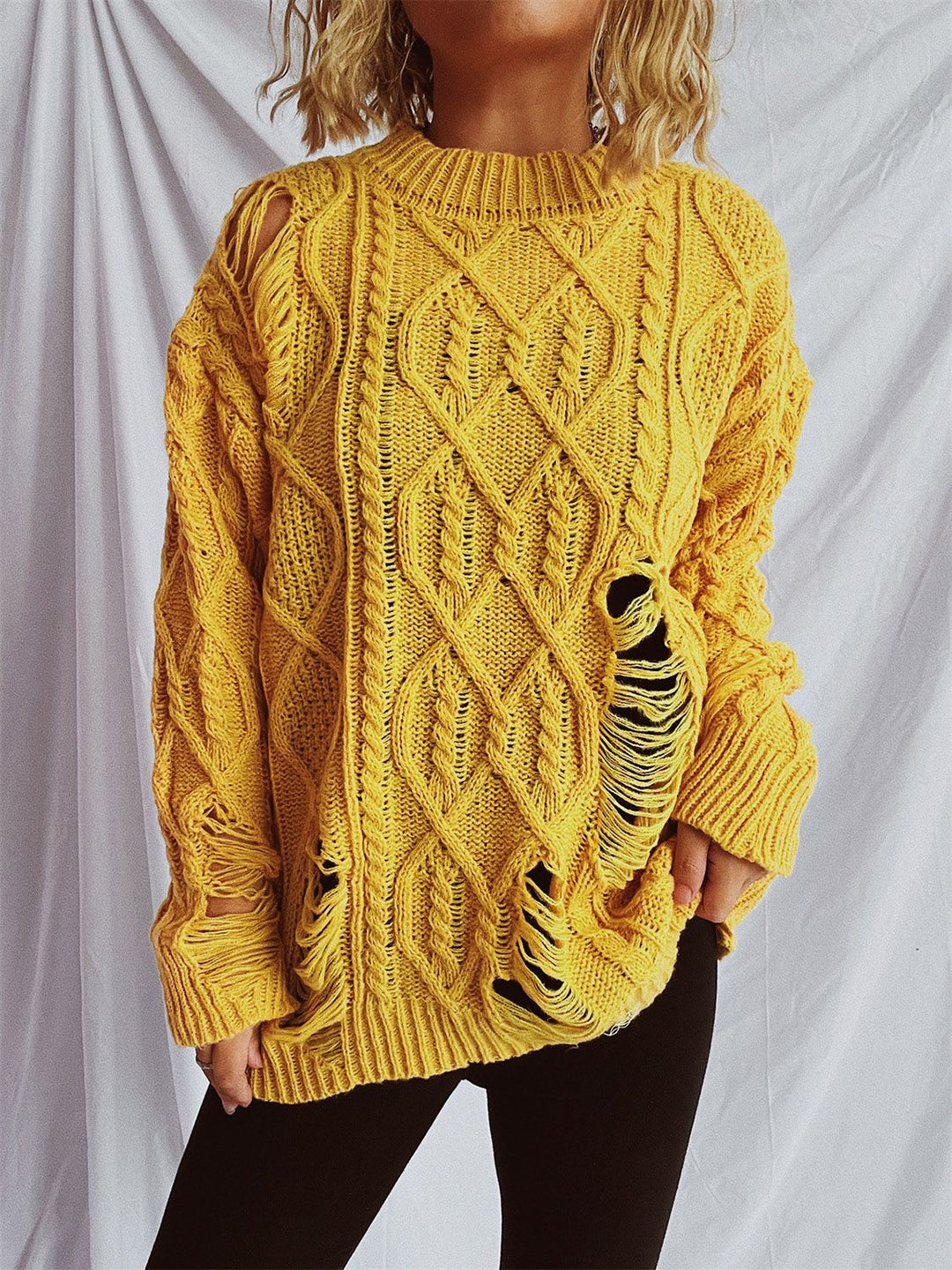 Stilla | Pullover med lange ærmer, rund halsudskæring, lavet af viklet stof med vintagestil