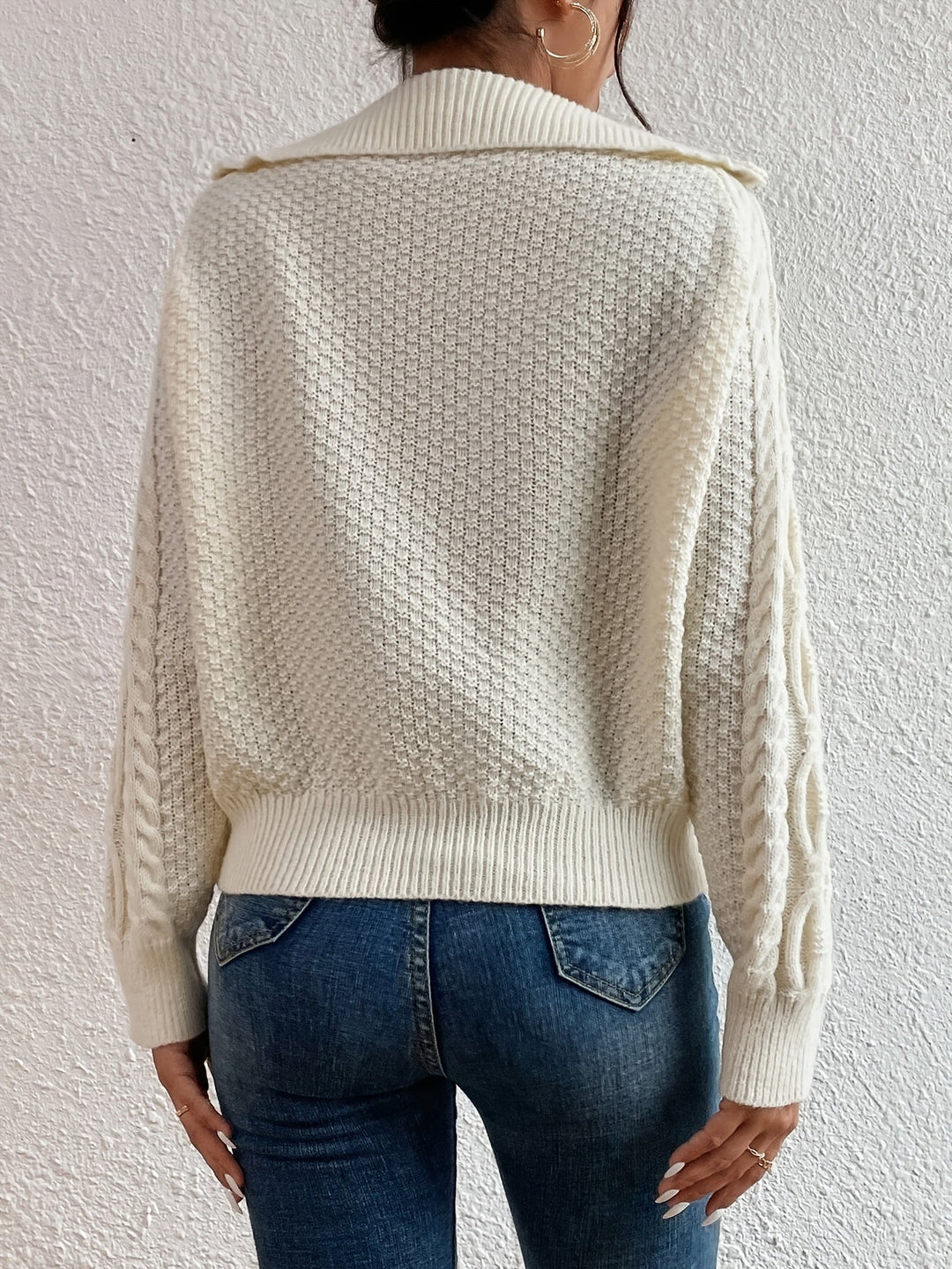 Stilla | Kablestrikpullover med lynlåskrave
