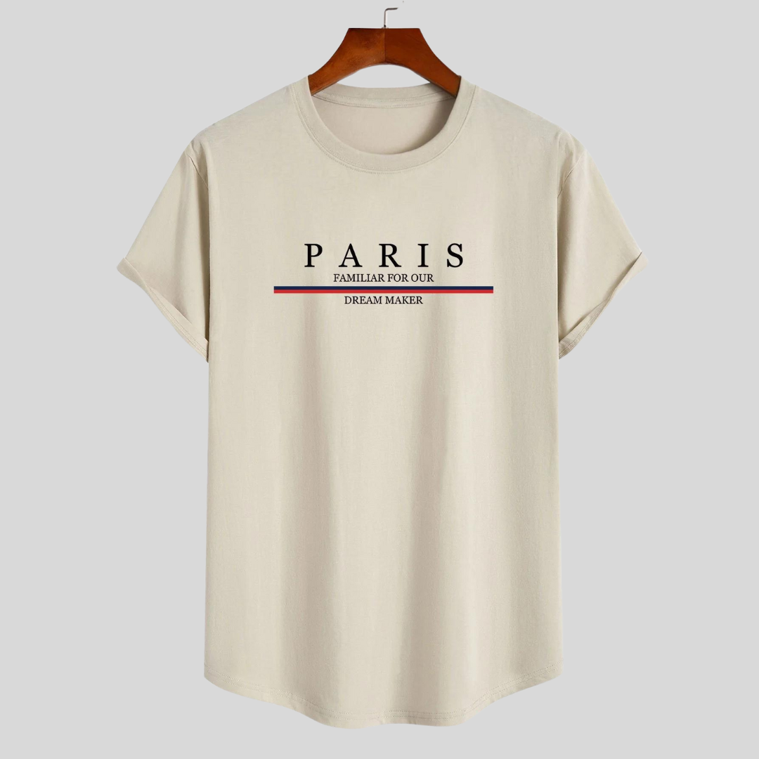 Stilla | Stribet Bomulds T-shirt Arc Home Med Paris Slogan Tryk
