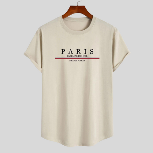 Stilla | T-Shirt i stribet bomuld Arc Home med Paris slogantryk