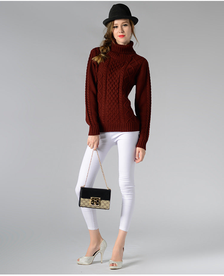 Stilla | Dame rullekrave sweater med lange ærmer og kabelstrik