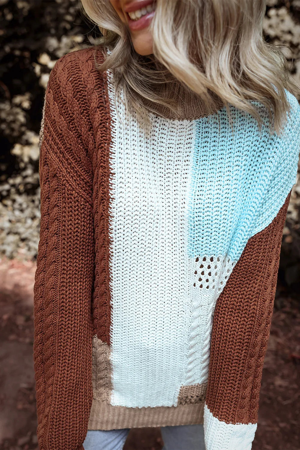 Stilla | Farbblok Sweater Med Rund Halsudskæring og Lange Ærmer