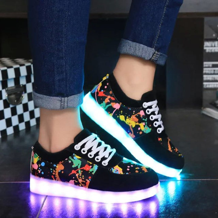 Dame Lyskende Sneakers med farverigt sprøjtedesign og skridsikker sål Stilla