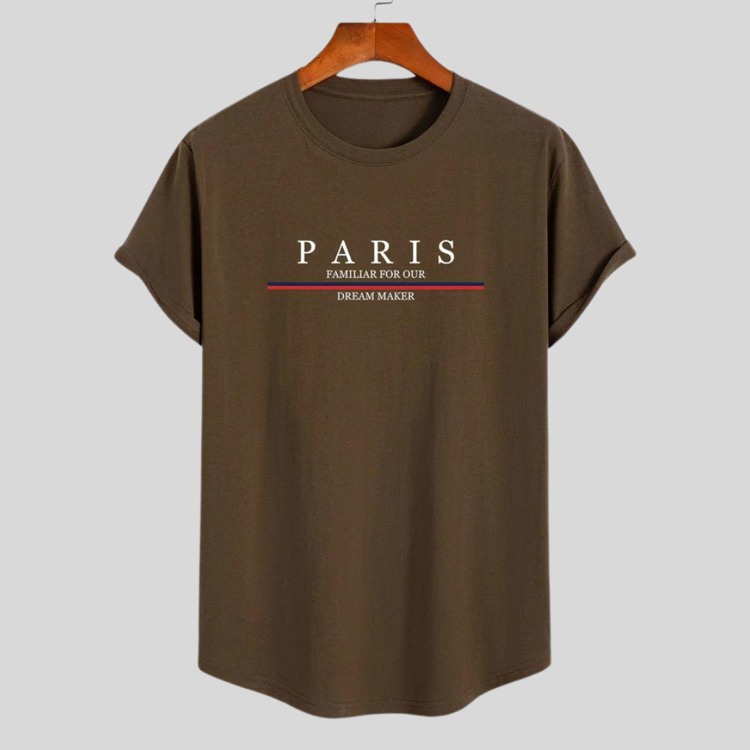 Stilla | Stribet Bomulds T-shirt Arc Home Med Paris Slogan Tryk