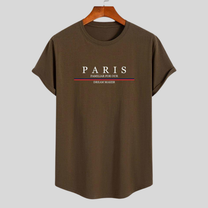 Stilla | Stribet Bomulds T-shirt Arc Home Med Paris Slogan Tryk