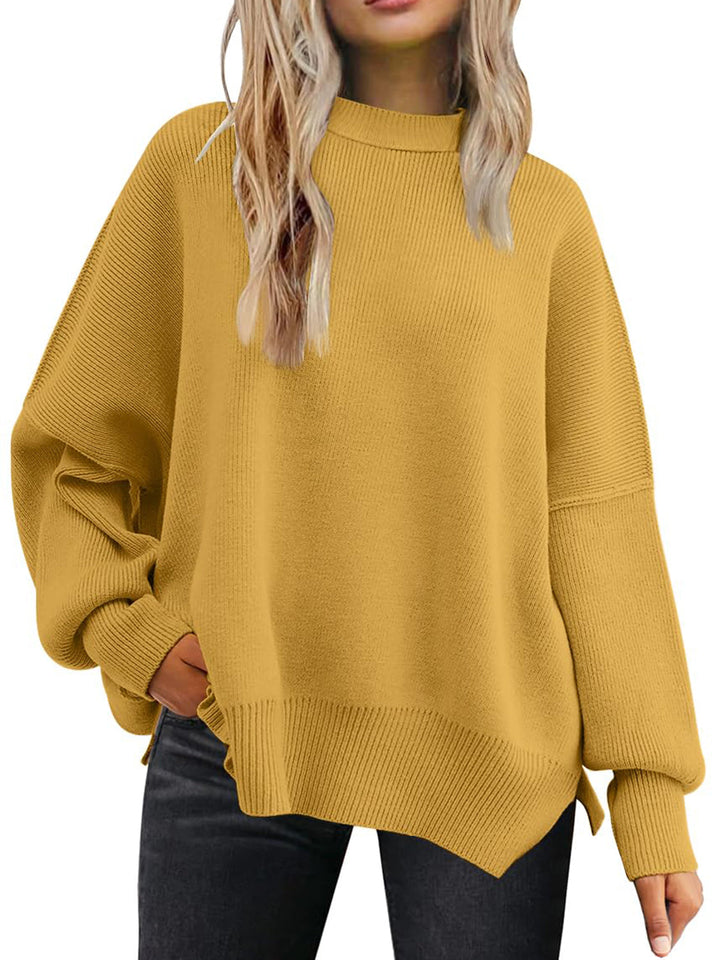 Stilla | Rundhals Pullover med Slids og Faldende Skuldre