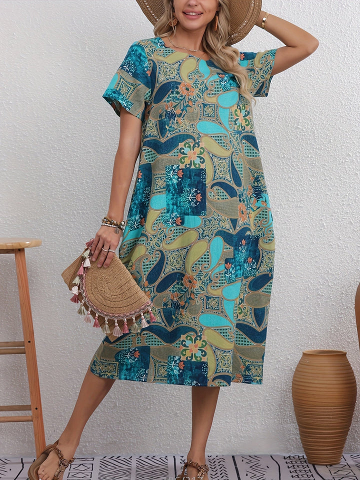 Stilla | Elegant Linned Kjole Med Blomsterprint Og Lomme Let Og Luftigt Til Sommer