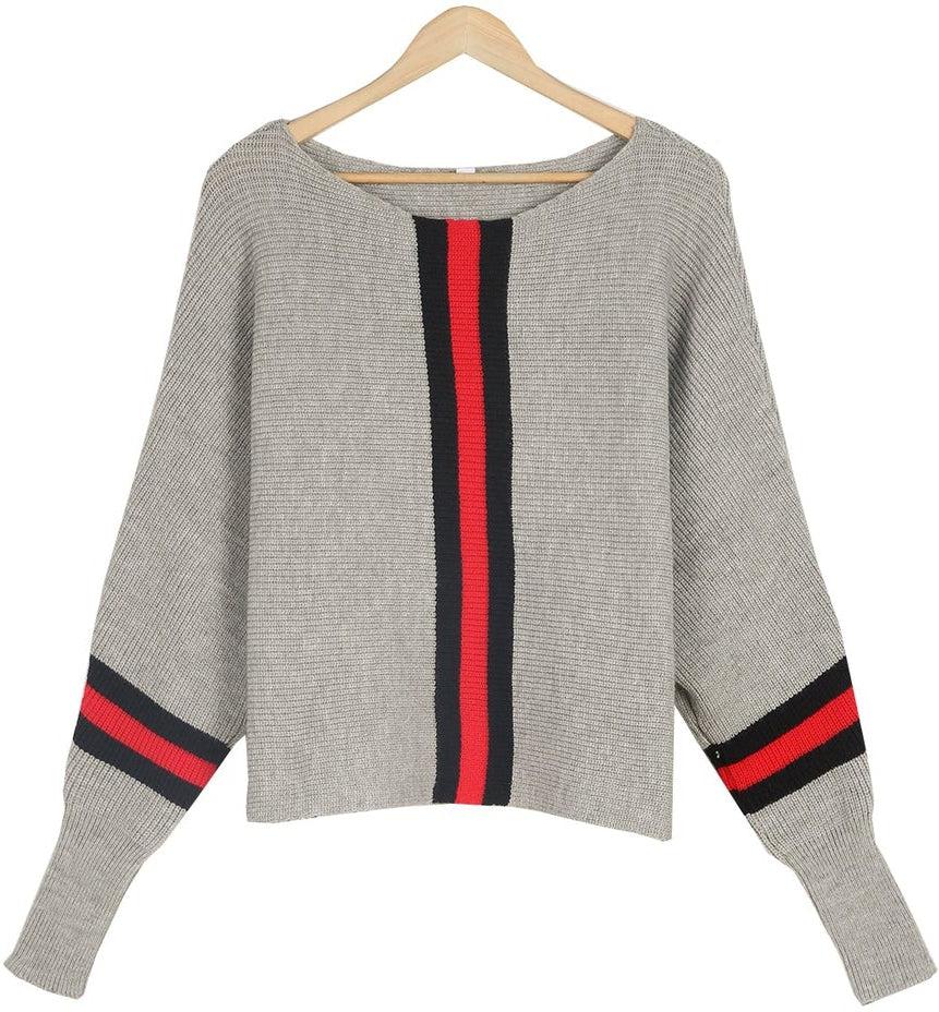 Stilla | Grå Stribet Pullover Rød Boston