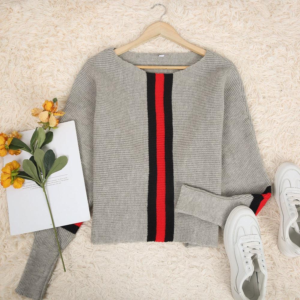 Stilla | Grå Stribet Pullover Rød Boston