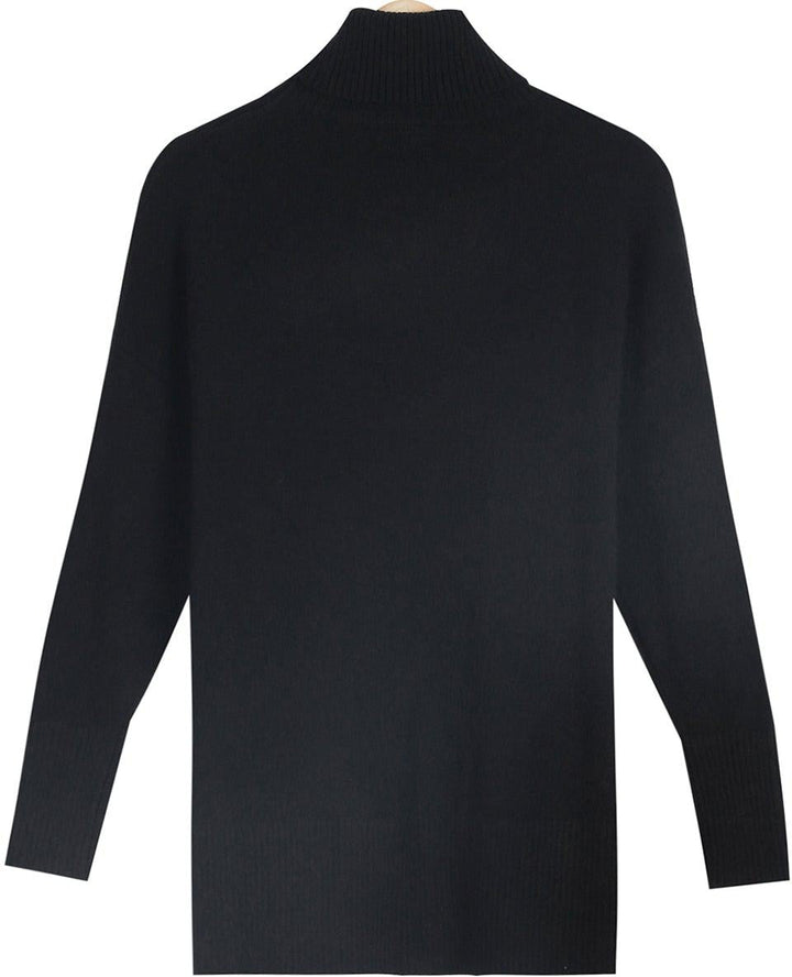 Stilla | Sort Ensfarvet Pullover Med Lange Ærmer og Høj Udrigning