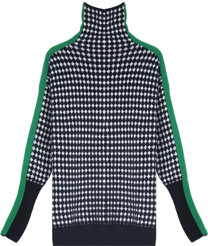 Stilla | Stribet Pullover i Grøn Med Sorte og Hvide Firkanter