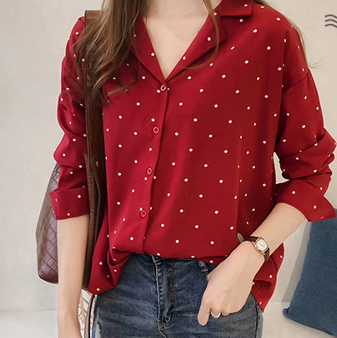 Stilla | Elegant Bluse Med Lange Ærmer og Pletter
